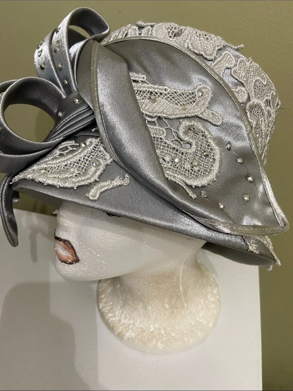 Elegant Silver Satin Dress Hat / Church Hat by Ms. Divine